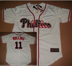 Philadelphia Phillies #11 Rollins Star White Jersey