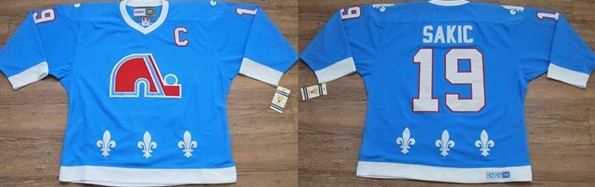 NHL Quebec Nordiques #19 SAKIC Sky Blue With C Patch Jersey