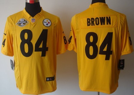 Nike Pittsburgh Steelers #84 Antonio Brown Yellow Game 80TH Jersey