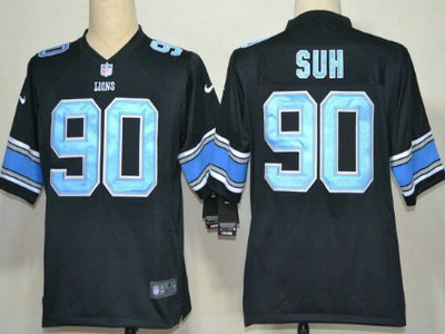 Nike Detroit Lions 90 Ndamukong Suh Black With Light Blue Game Jersey