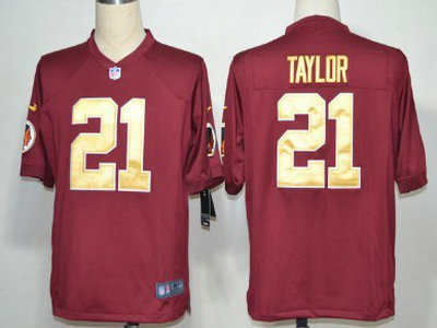 Nike Washington Redskins 21 Sean Taylor Red With Gold Game Jersey