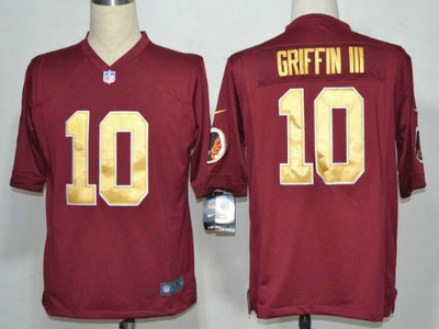 Nike Washington Redskins 10 Robert Griffin III Red with Gold number Game Jersey