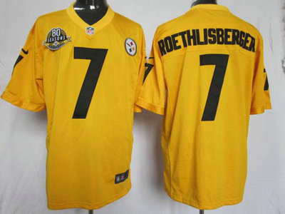 Nike Pittsburgh Steelers 7 Ben Roethlisberger Yellow Game 80TH Jersey