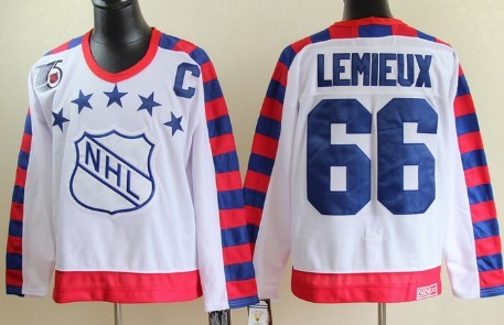 NHL 1992 All-Star #66 Marrio Lemieux White Throwback CCM 75TH Jersey