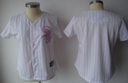 Chicago White Sox Blank White With Pink Pinstripe Womens Jersey