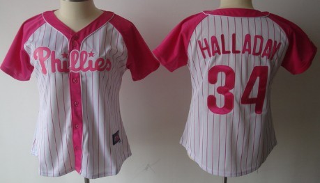 Philadelphia Phillies #34 Roy Halladay 2012 Fashion Womens by Majestic Athletic Jersey