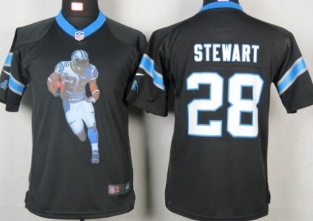 Nike Carolina Panthers #28 Jonathan Stewart Printed Portrait Black Kids Jersey