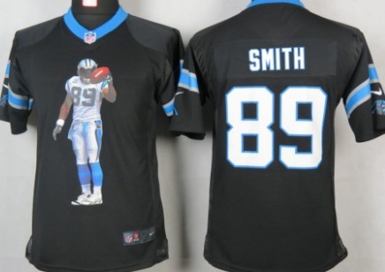Nike Carolina Panthers #89 Steve Smith Printed Portrait Black Kids Jersey