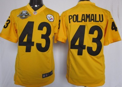 Nike Pittsburgh Steelers #43 Troy Polamalu Yellow Game 80TH Jersey