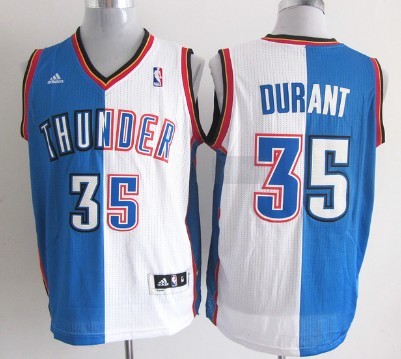 Oklahoma City Thunder #35 Kevin Durant Revolution 30 Swingman Blue And White Split Jersey