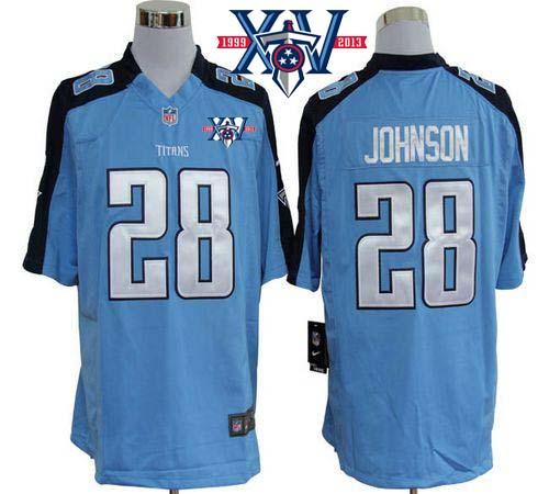 Nike Tennessee Titans #28 Chris Johnson Light Blue Team Color With 15th Season Patch Stitched Game Jersey
