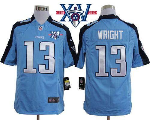 Nike Tennessee Titans #13 Kendall Wright Light Blue Team Color With 15th Season Patch Stitched Game Jersey