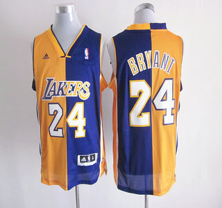 Los Angeles Lakers 24 Kobe Bryant Yellow and Purle NBA Men's Split Swingman Jerseys