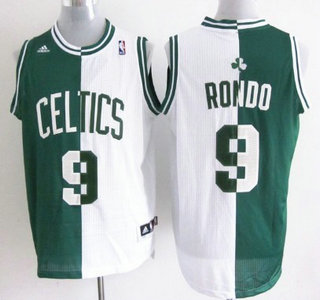 Boston Celtics #9 Rajon Rondo Revolution 30 Swingman Green And White Split Jersey