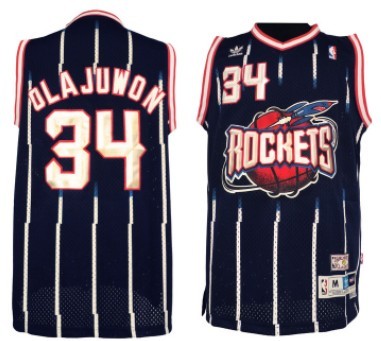 Houston Rocket #34 Hakeem Olajuwon ABA Hardwood Classic Swingman Navy Blue Jersey