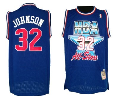 NBA 1992-1993 All-Star #32 Magic Johnson Blue Swingman Throwback Jersey