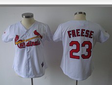 St.Louis Cardinals #23 Freese White Red number Women Jersey