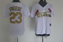 St.Louis Cardinals #23 Freese White Gold number Women Jersey