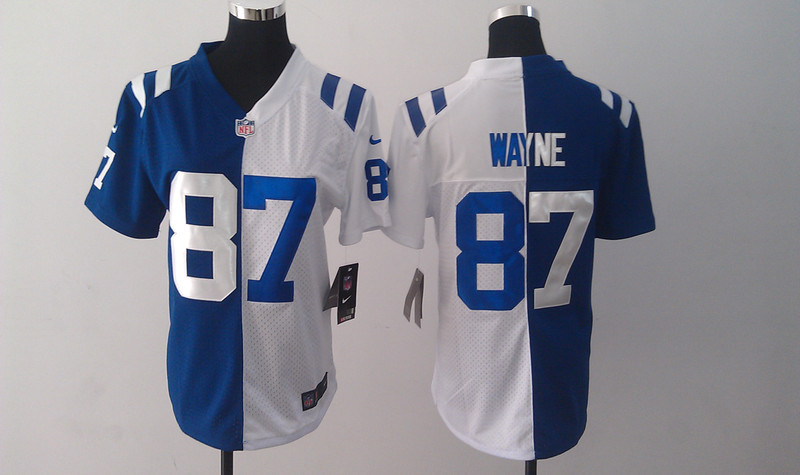 Youth Nike Indianapolis Colts 87 Reggie Wayne Split Elite Blue-White Jerseys