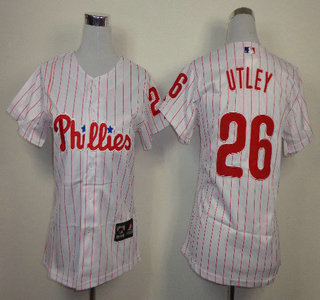Philadelphia Phillies #26 Chase Utley Red Pinstripe White Womens Jersey