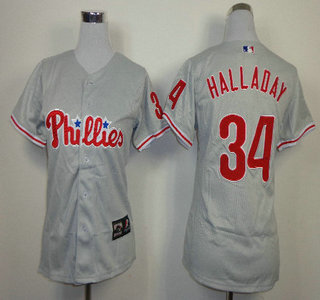 Philadelphia Phillies #34 Roy Halladay Grey Womens Jersey