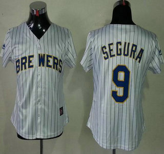 Milwaukee Brewers #9 Jean Segura White Blue Strip Womens Jersey