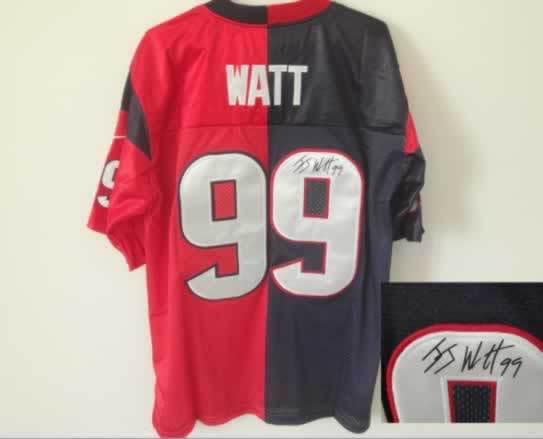 Houston Texans #99 Watt Blue&Red Split Signed Elite Jersey