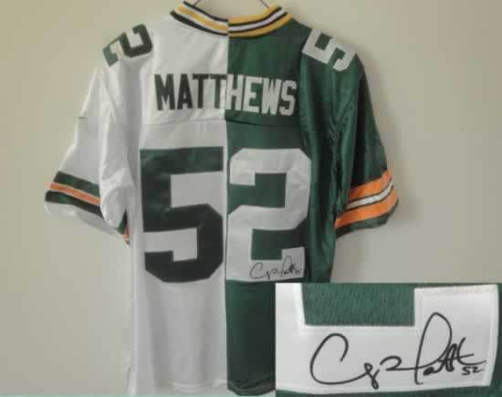 Green Bay Packers #52 Matthews Green&White Split Signed Elite Jersey