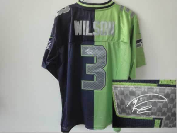 Seattle Seahawks #3 Wilson Green&Blue Split Signed Elite Jersey