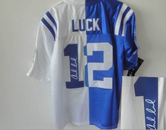 Indianapolis Colts 12# Luck Blue&RWhite Split Signed Elite Jersey