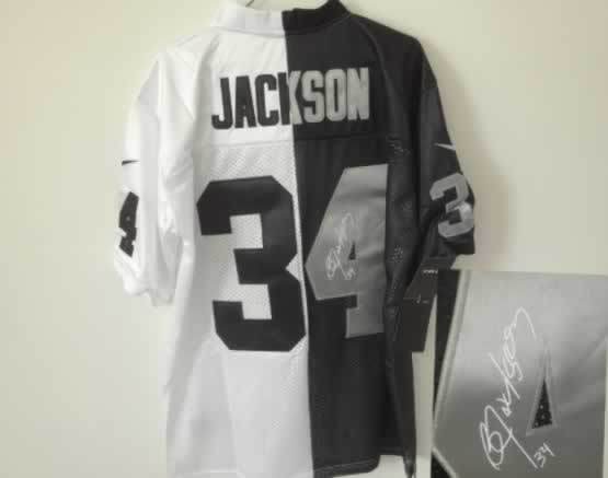 Oakland Raiders #34 Jackson Black&White Split Signed Elite Jersey