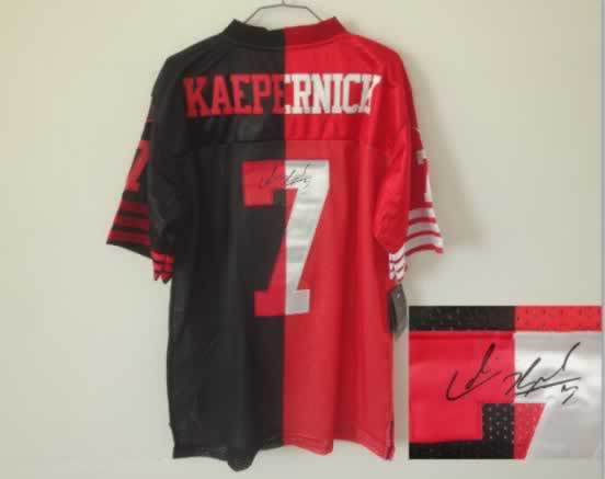 San Francisco 49ers #7 Kaepernick Black&Red Split Signed Elite Jersey