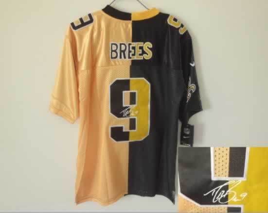 New Orleans Saints #9 Brees Black&Yellow Split Signed Elite Jersey