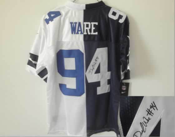 Dallas Cowboys #94 Ware Blue&White Split Signed Elite Jersey