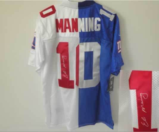 New York Giants #10 Manning Blue&White Split Signed Elite Jersey