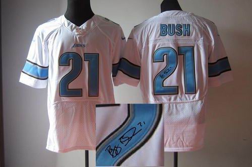 Detroit Lions #21 Reggie Bush White NFL Elite Autographed Jersey