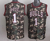 Bulls #1 Derrick Rose Camo Stealth Collection Stitched NBA Jersey
