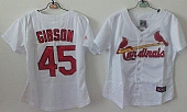 Cardinals #45 Bob Gibson White Women's Home Stitched Baseball Jersey