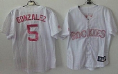 Rockies #5 Carlos Gonzalez White(Pink Strip) Women's Fashion Stitched Baseball Jersey