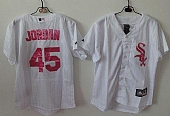 White Sox #45 Michael Jordan White(Pink Strip) Women's Fashion Stitched Baseball Jersey