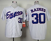 Mitchell and Ness 1982 Expos #30 Tim Raines White Blue Strip Stitched Throwback Baseball Jersey