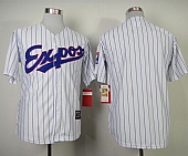 Mitchell And Ness Expos Blank White(Blue Strip) Throwback Stitched Baseball Jersey