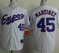 Montreal Expos #45 Pedro Martinez White(Black Strip) Mitchell And Ness 1982 Throwback Stitched Baseball Jersey