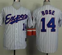 Montreal Expos #14 Pete Rose White(Black Strip) Mitchell And Ness 1982 Throwback Stitched Baseball Jersey