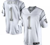 New Carolina Panthers #1 Cam Newton White Platinum Jersey