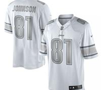 New Detroit Lions #81Calvin Johnson White Platinum Jersey –