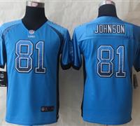 Youth 2014 New Detroit Lions 81 Johnson Drift Fashion Blue Elite Jerseys