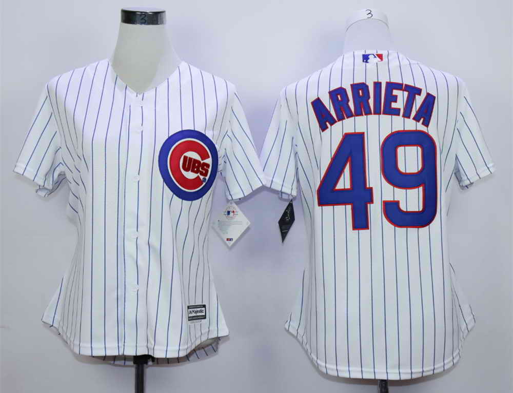 Cubs 49 Jake Arrieta White Women New Cool Base Jersey