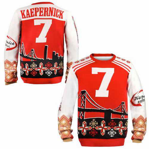 Nike 49ers #7 Colin Kaepernick Red and White Men's Ugly Sweater