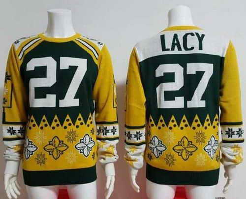 Nike Packers #27 Eddie Lacy Green and Yellow Men's Ugly Sweater